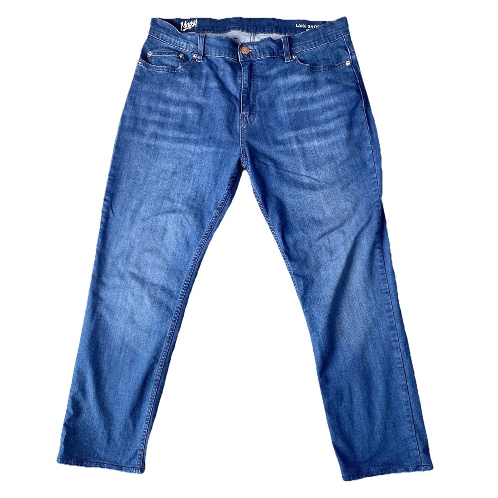 Mugsy Jeans Mens 36x28 Medium Wash Lake Shores Stretch Denim Blue Relaxed